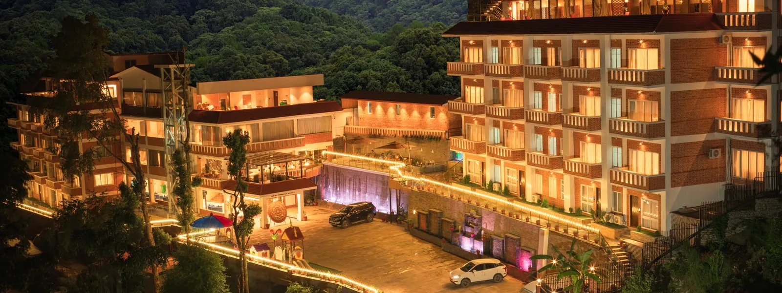 Resort beneath the Nagarjun forest at night